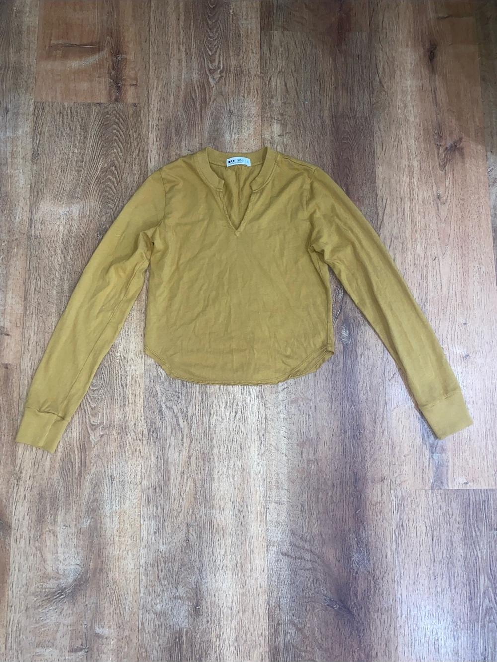 LAmade Mustard V-Notch Long Sleeve Top